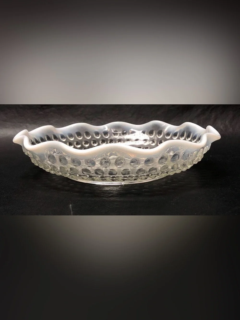 Vtng Anchor Hocking Moonstone Hobnail Opalescent Divided Dish 7 3/4